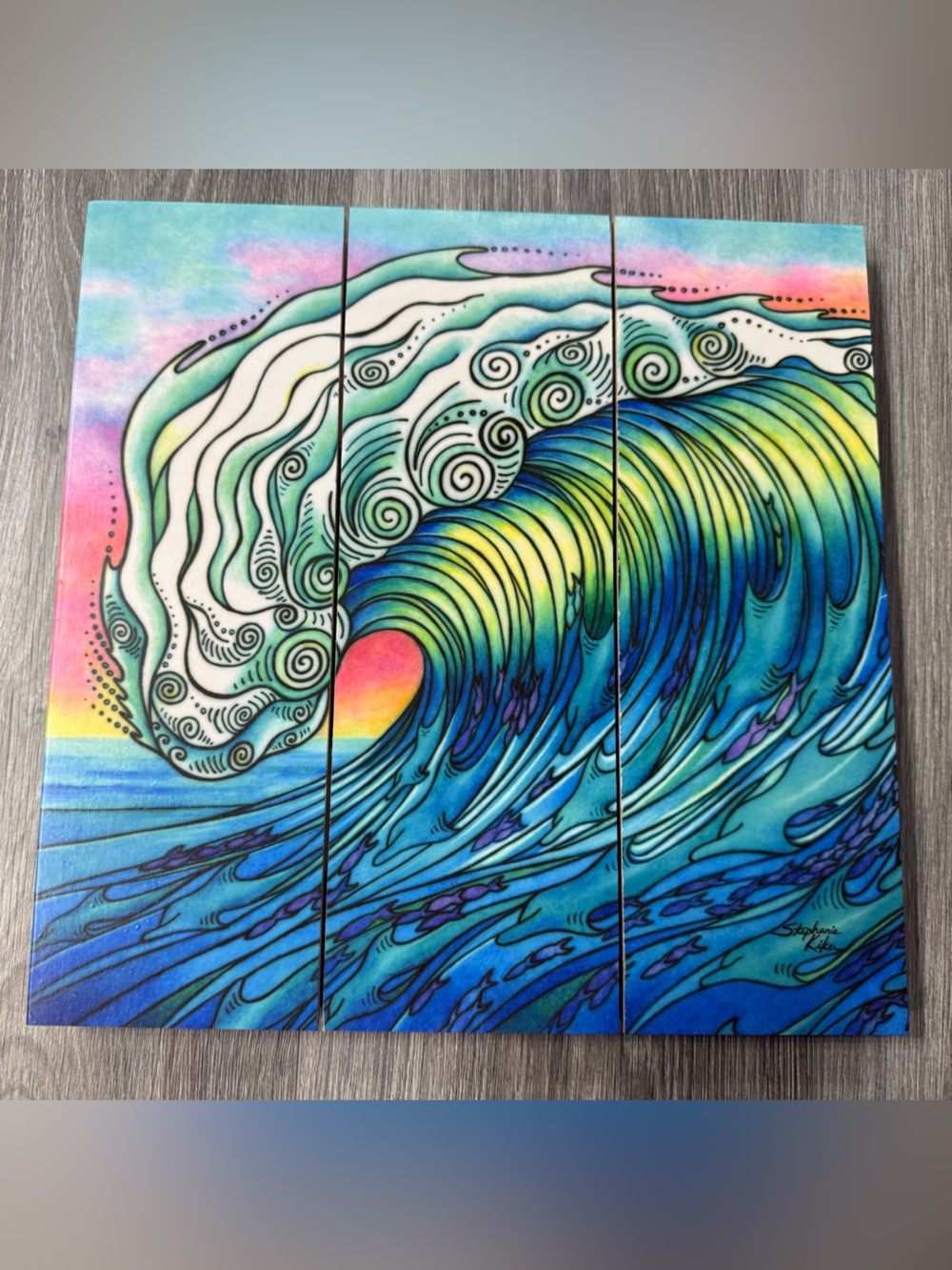 “The Wave” Natural Birch Wall Art Stephanie Kiker Coastal Outer Banks Surf Boho